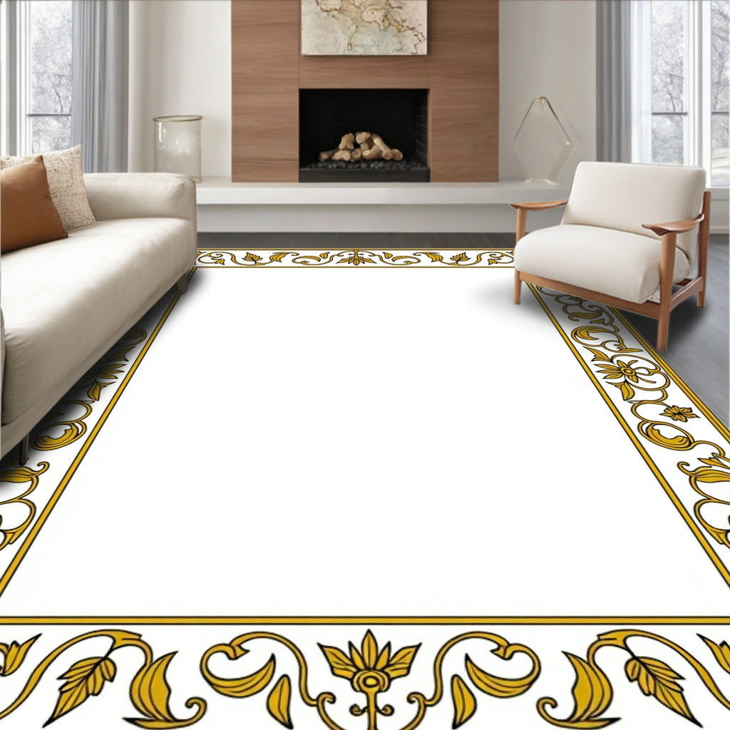 Golden Floral Scroll Border Design Rug