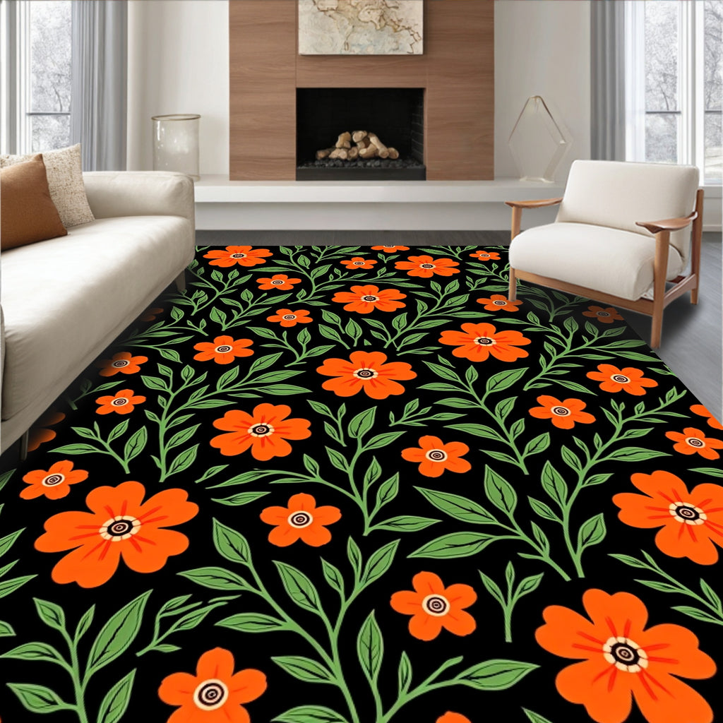 Orange Floral Vine Pattern Rug