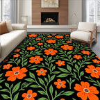 Orange Floral Vine Pattern Rug
