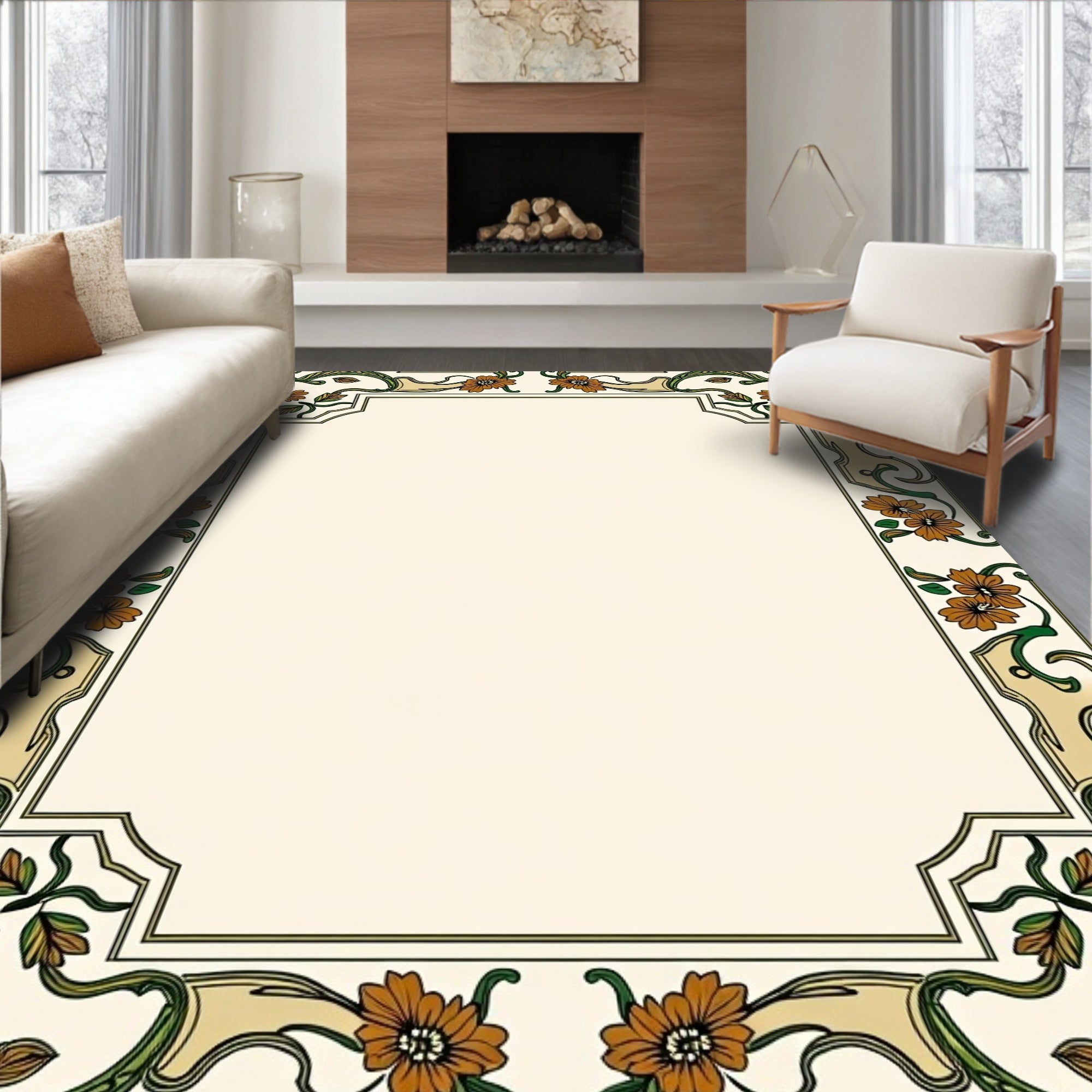 Floral Vine Art Nouveau Border Design Rug