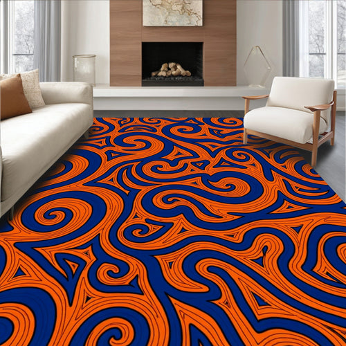 Abstract Swirl Orange Blue Pattern Rug