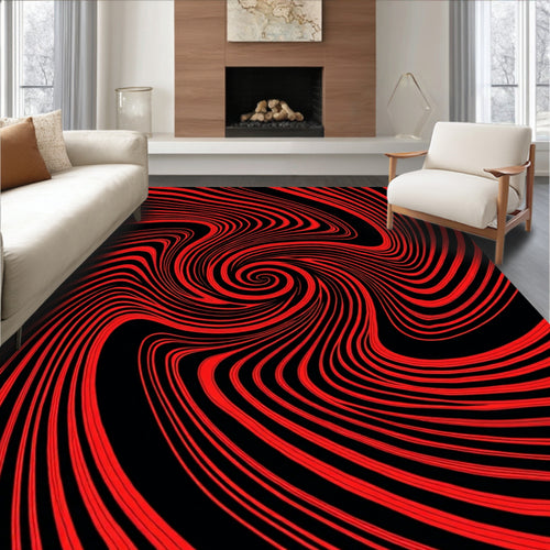 Abstract Red Black Swirl Pattern Rug