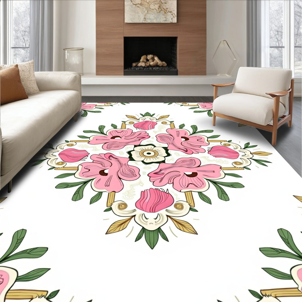 Pink Floral Medallion Pattern Rug