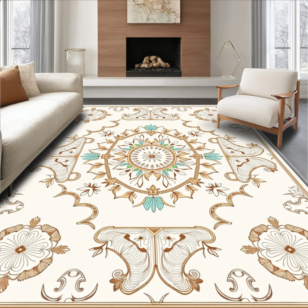 Ornate Geometric Floral Linework Rug
