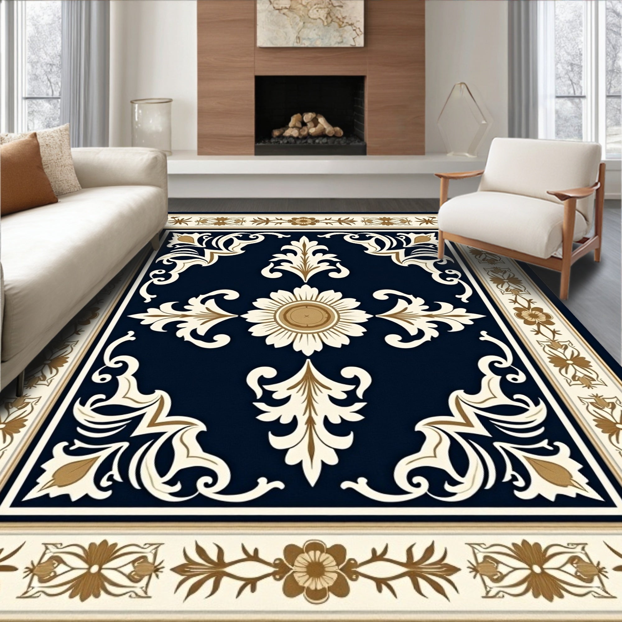 Classic Floral Medallion Navy Rug