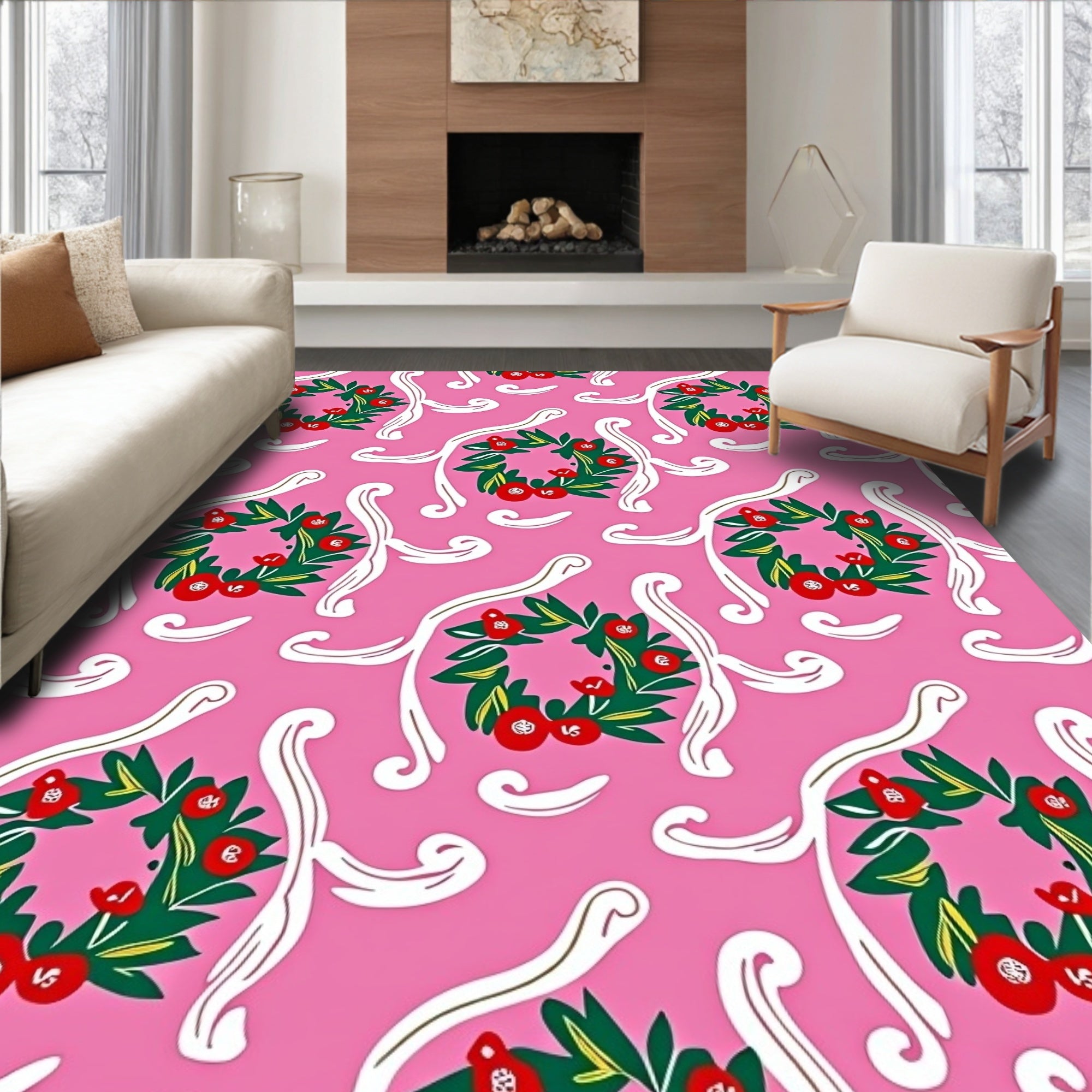 Pink Wreath Garland Floral Repeat Rug