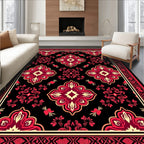Classic Red Cream Medallion Floral Design Rug