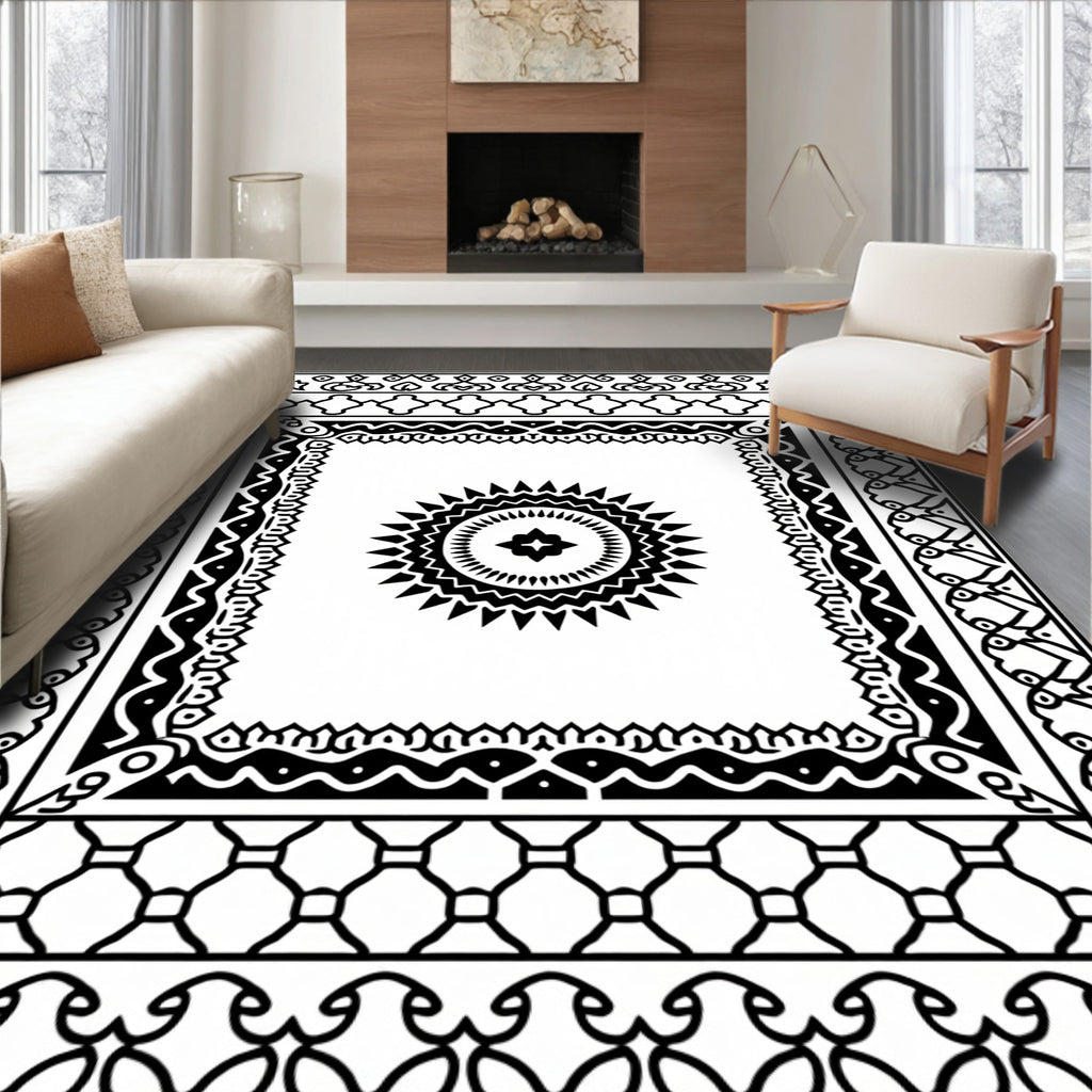 Bold Geometric Sunburst Tribal Pattern Rug