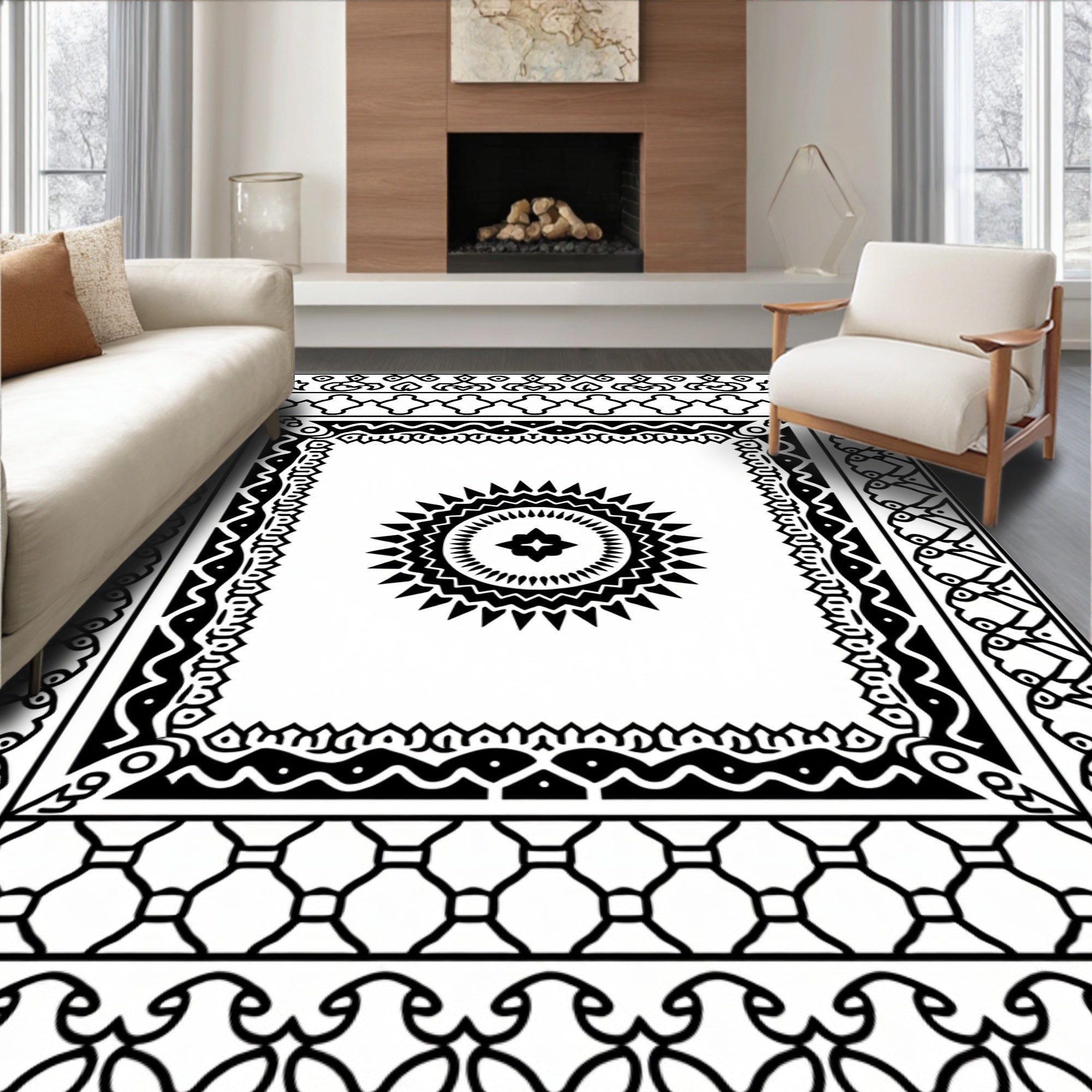Bold Geometric Sunburst Tribal Pattern Rug