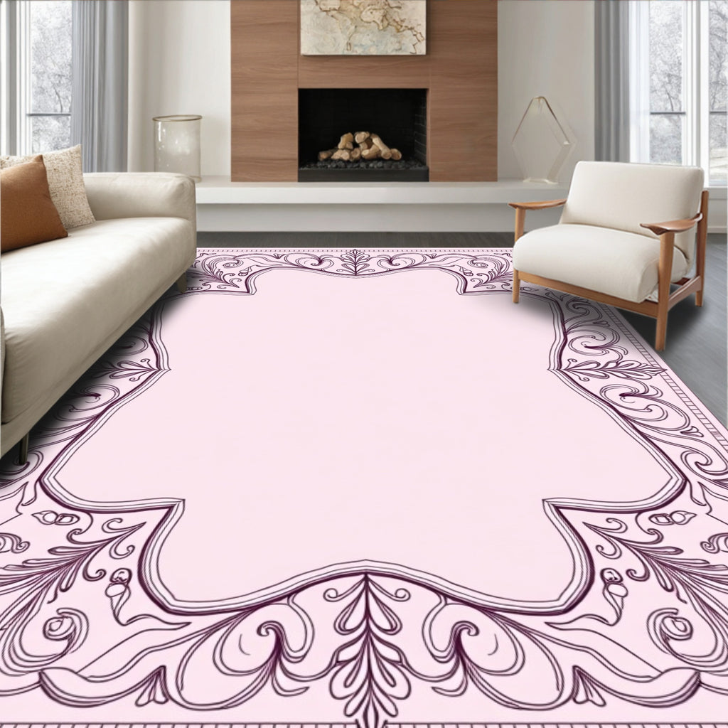 Ornate Floral Scrollwork Border Design Rug