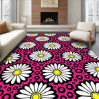 Daisies And Pink Circles Pattern Rug