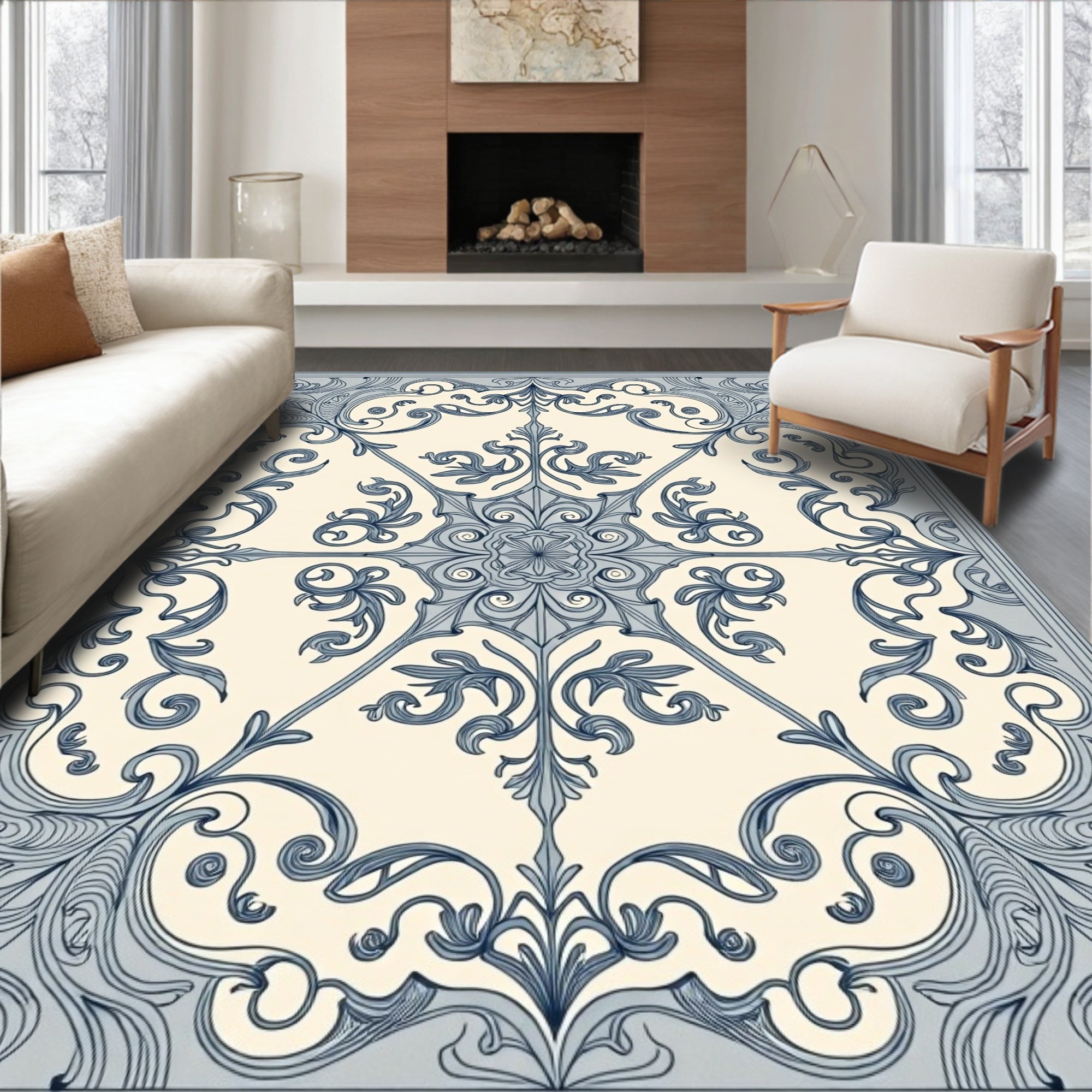 Ornate Laurel Pattern Design Rug