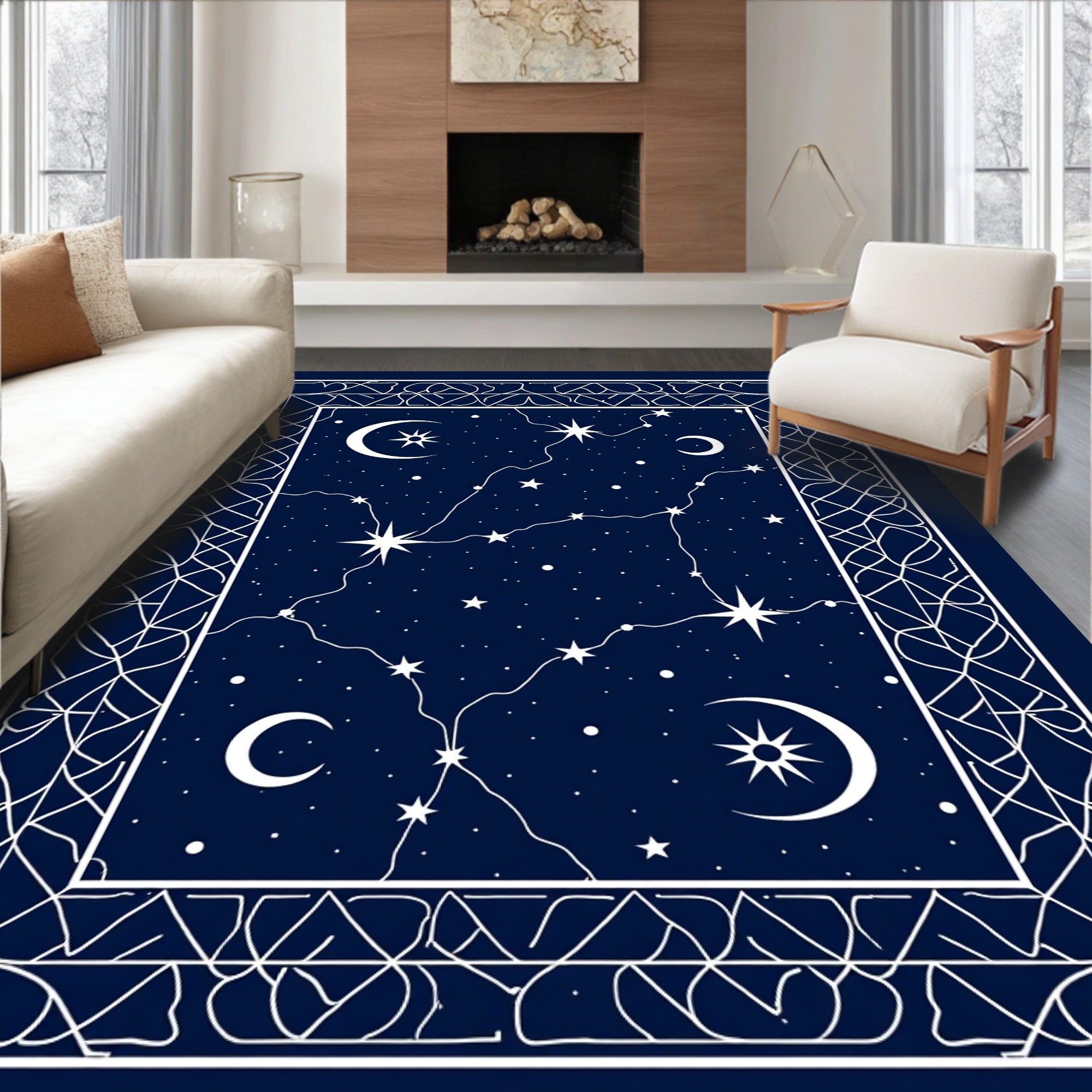 Celestial Constellation Moon Star Pattern Rug