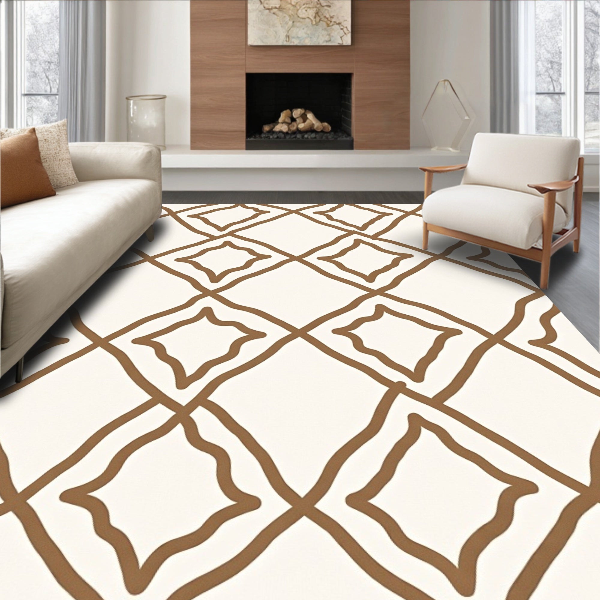 Hand Drawn Diamond Lattice Pattern Rug