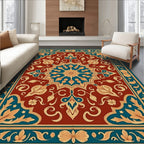Intricate Floral Medallion Bordered Rug