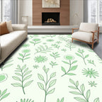 Delicate Green Floral Botanical Pattern Rug