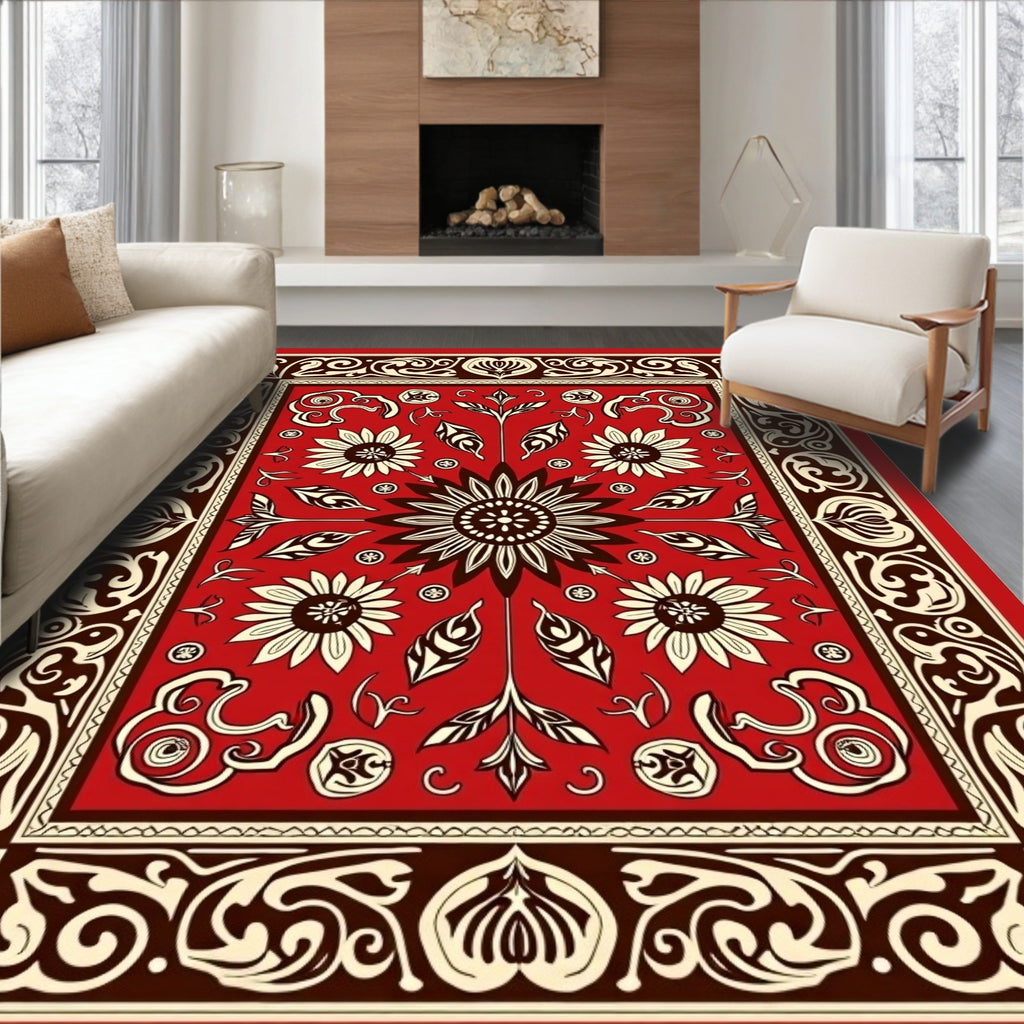 Bold Floral Red Patterned Rug