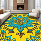 Bright Teal Yellow Floral Mandala Rug