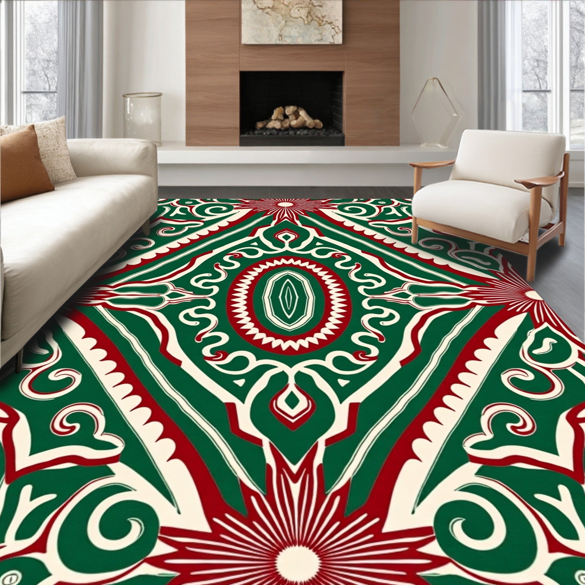 Emerald Red Medallion Symmetry Rug