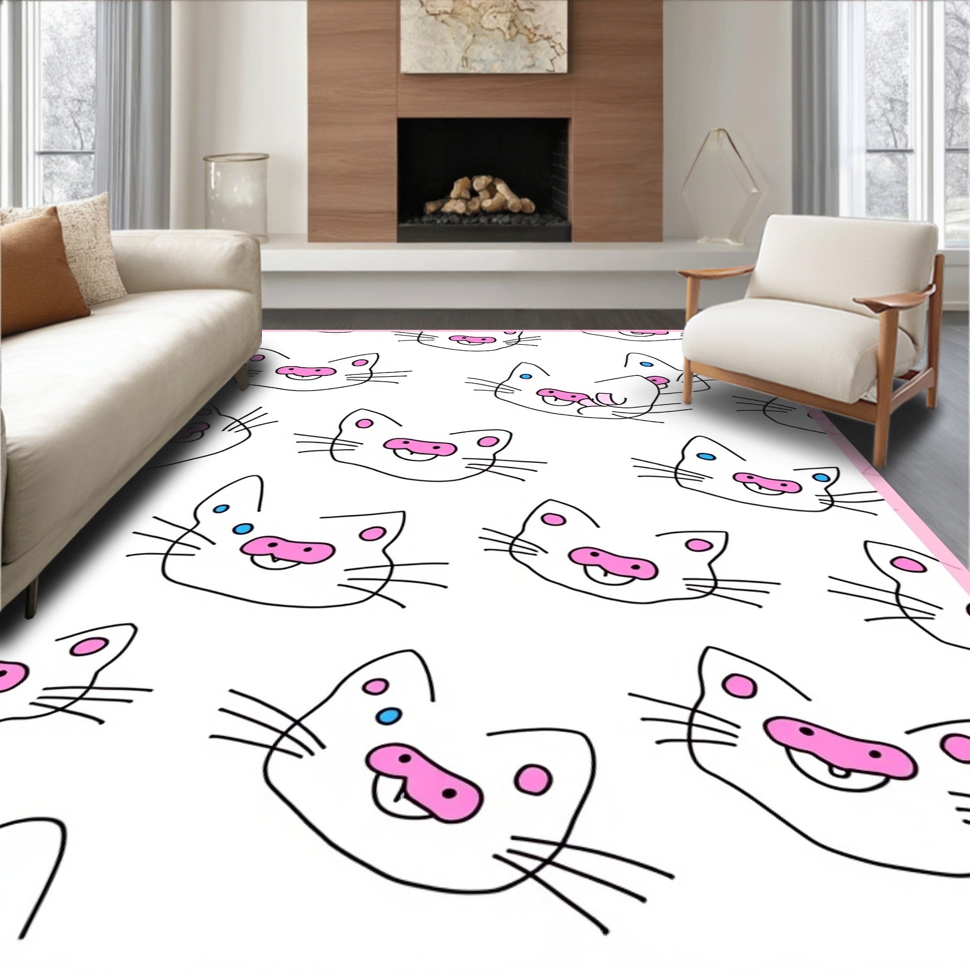 Playful Cat Faces Pattern Design Rug