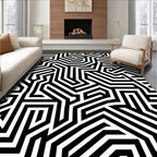 Black White Geometric Maze Design Rug