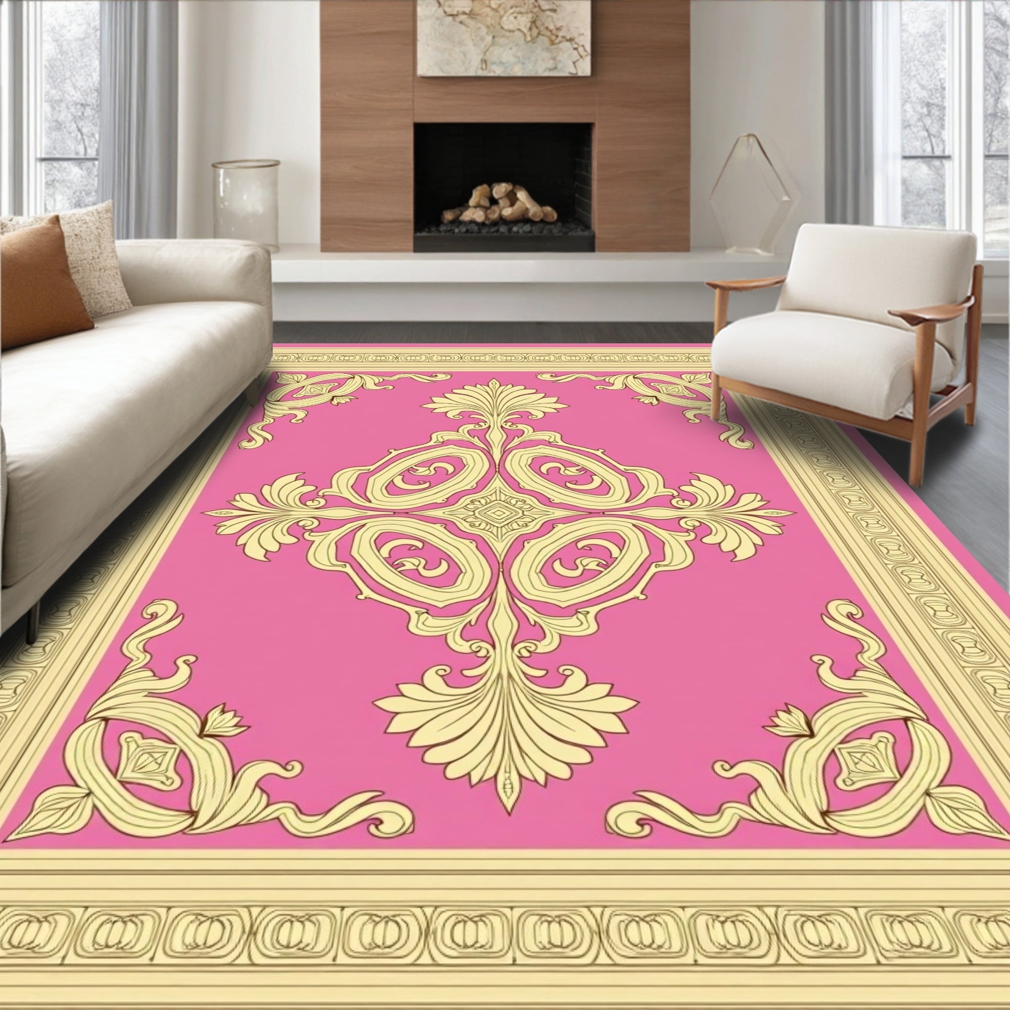 Ornate Floral Border With Centerpiece Rug