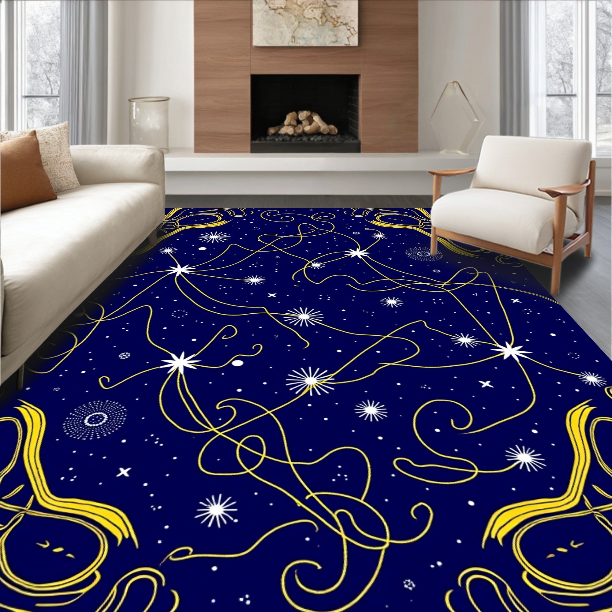 Celestial Swirls With Starburst Accents Rug