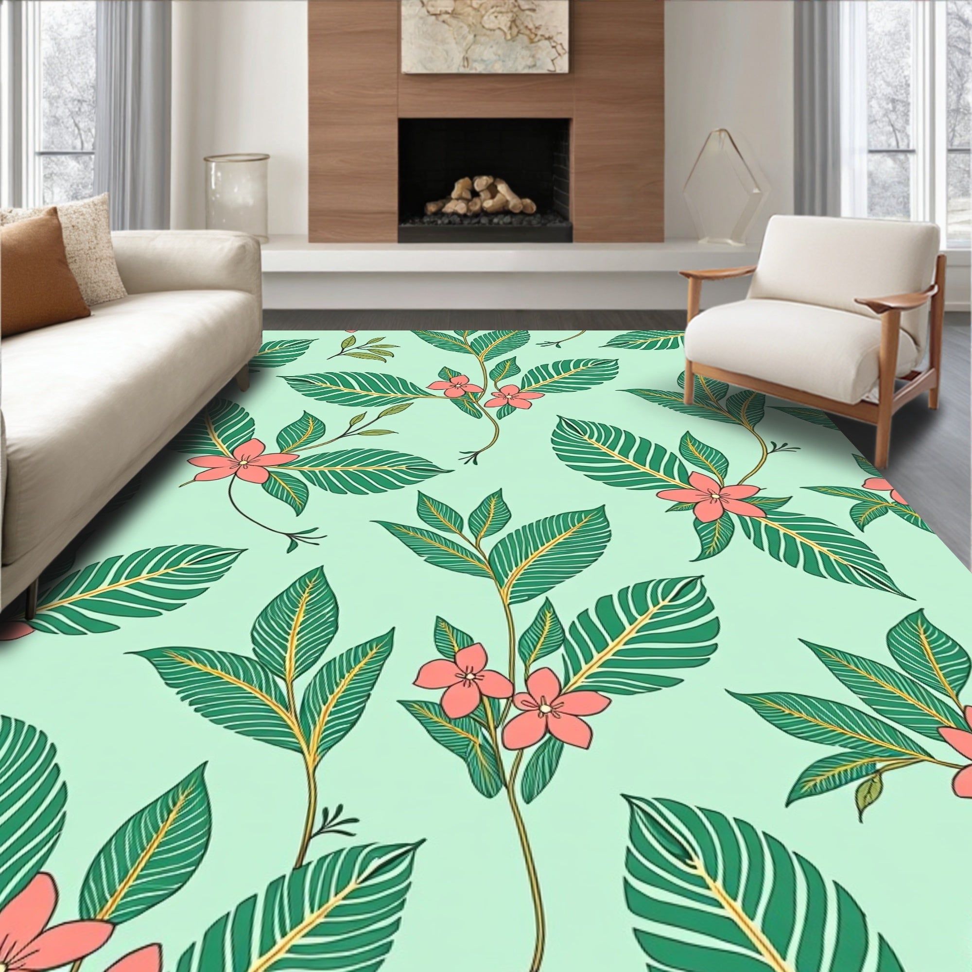 Tropical Floral Leaf Pattern Design Rug