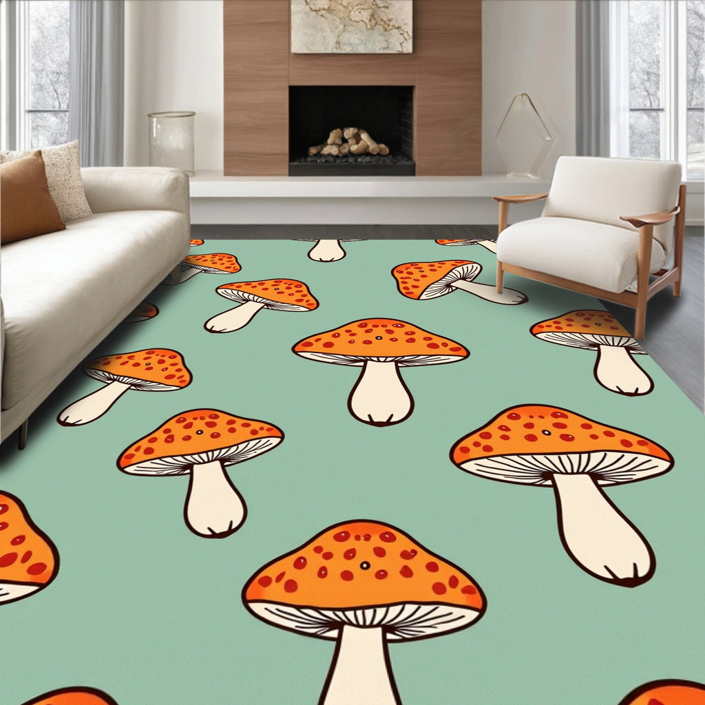 Retro Orange Mushroom Pattern Design Rug
