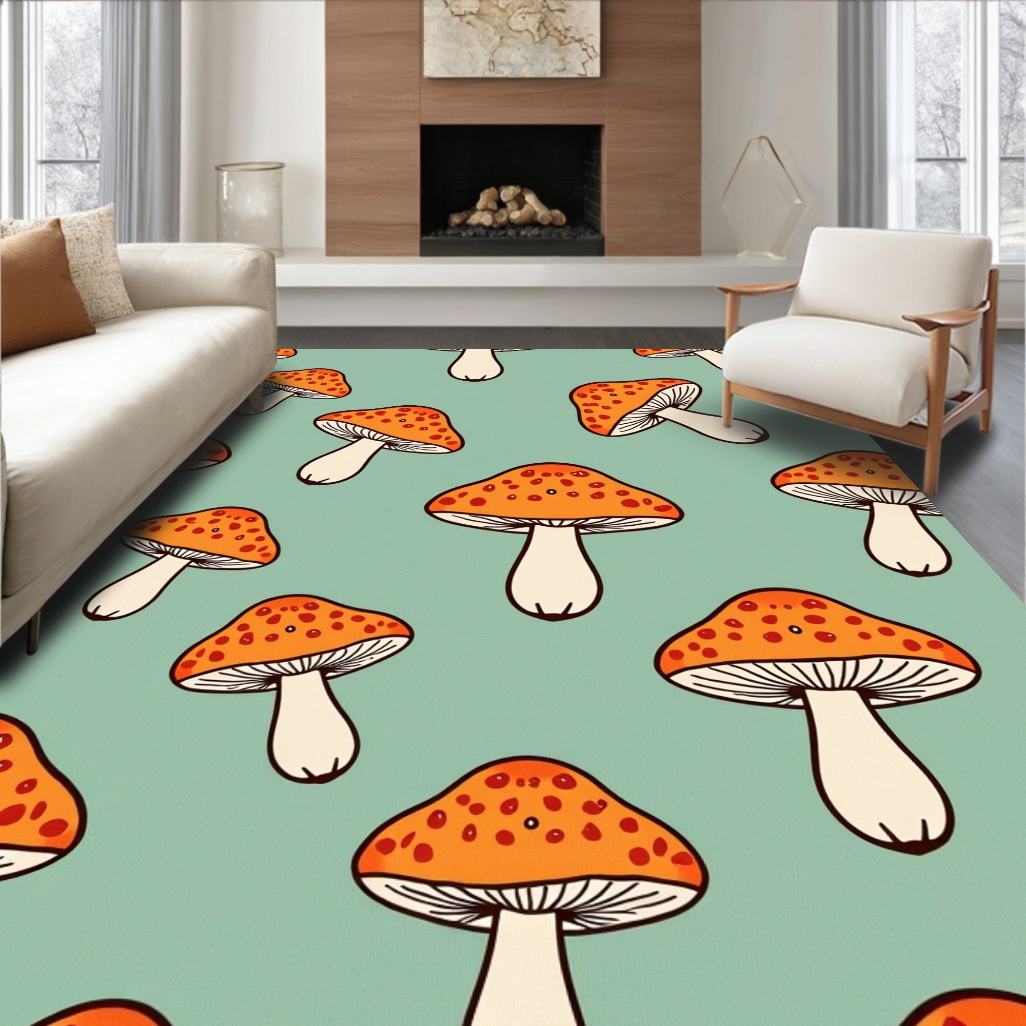Retro Orange Mushroom Pattern Design Rug