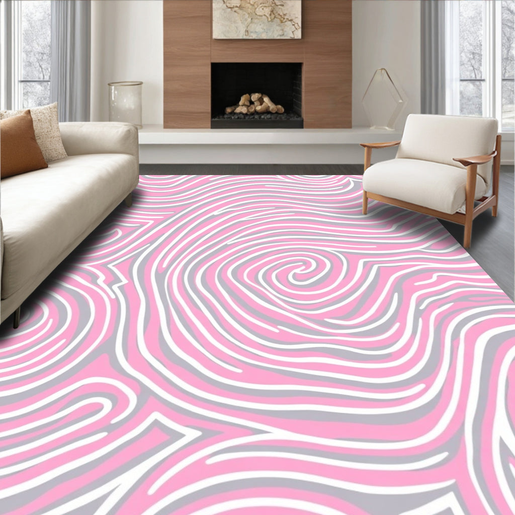 Chic Pink Gray Swirl Pattern Rug