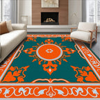 Ornate Oval Floral Teal Rug
