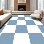 Checkerboard Blue White Figural Pattern Rug