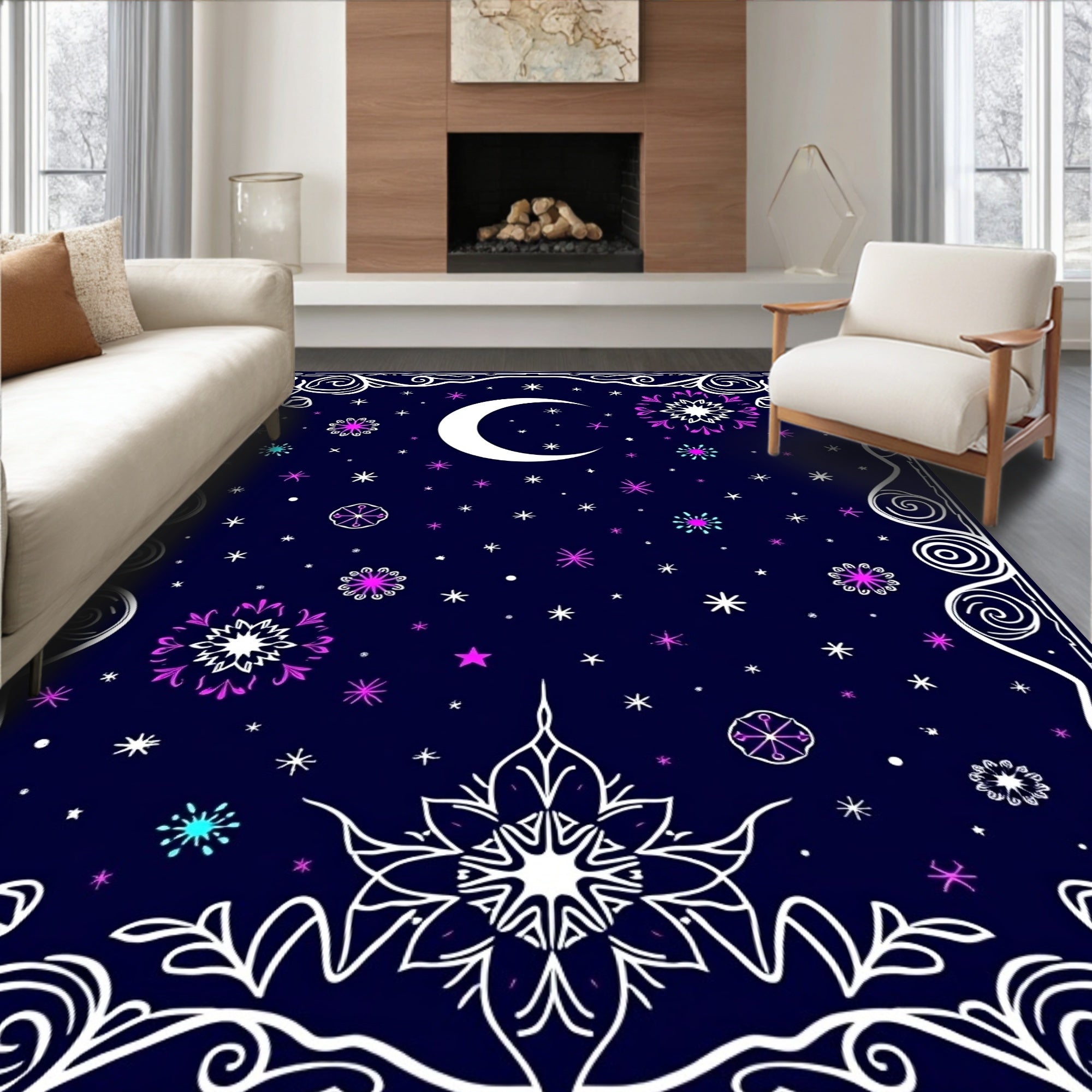 Celestial Moon Starburst Design Rug