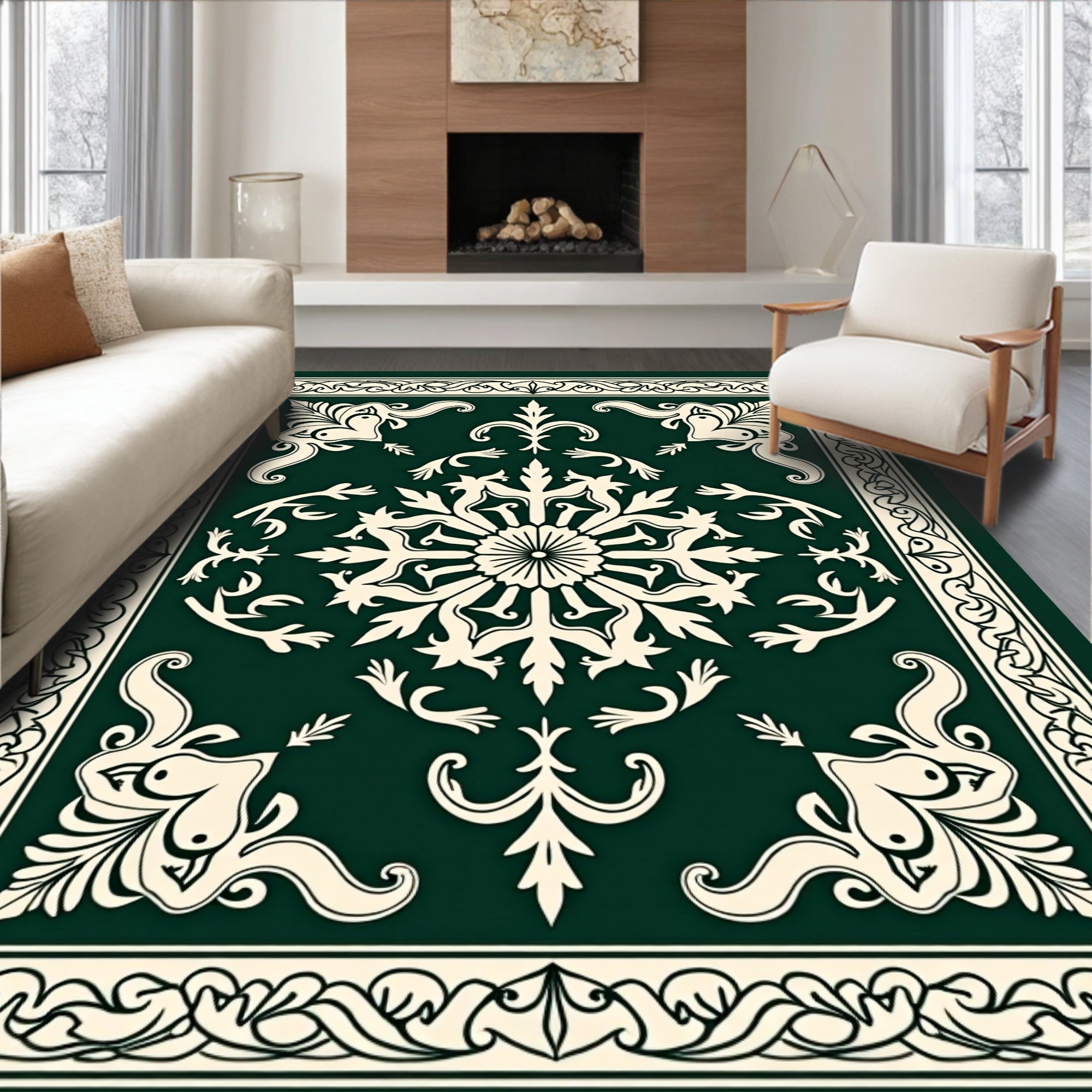 Elegant Floral Scrollwork Decorative Rug