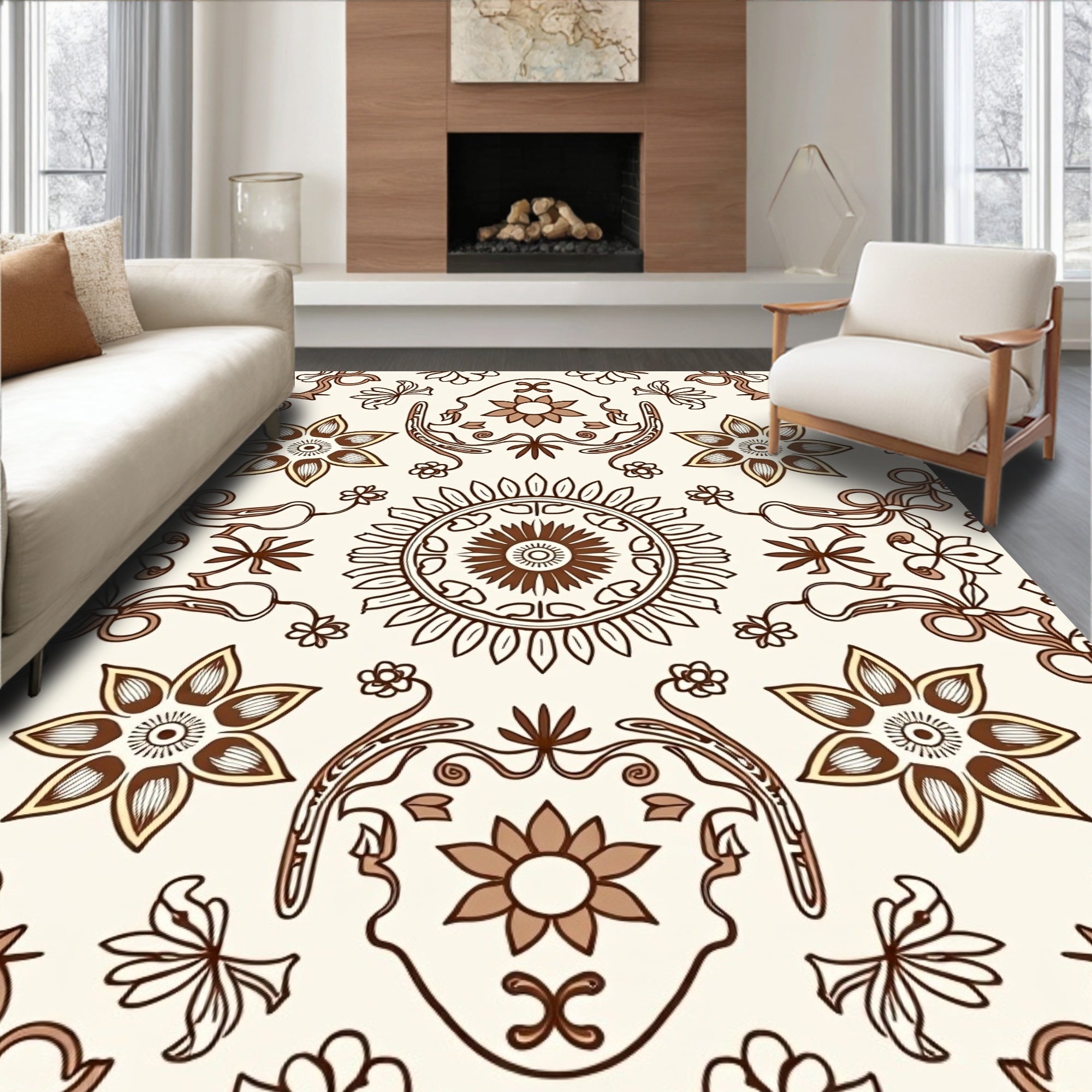 Vintage Floral Scrollwork Design Rug