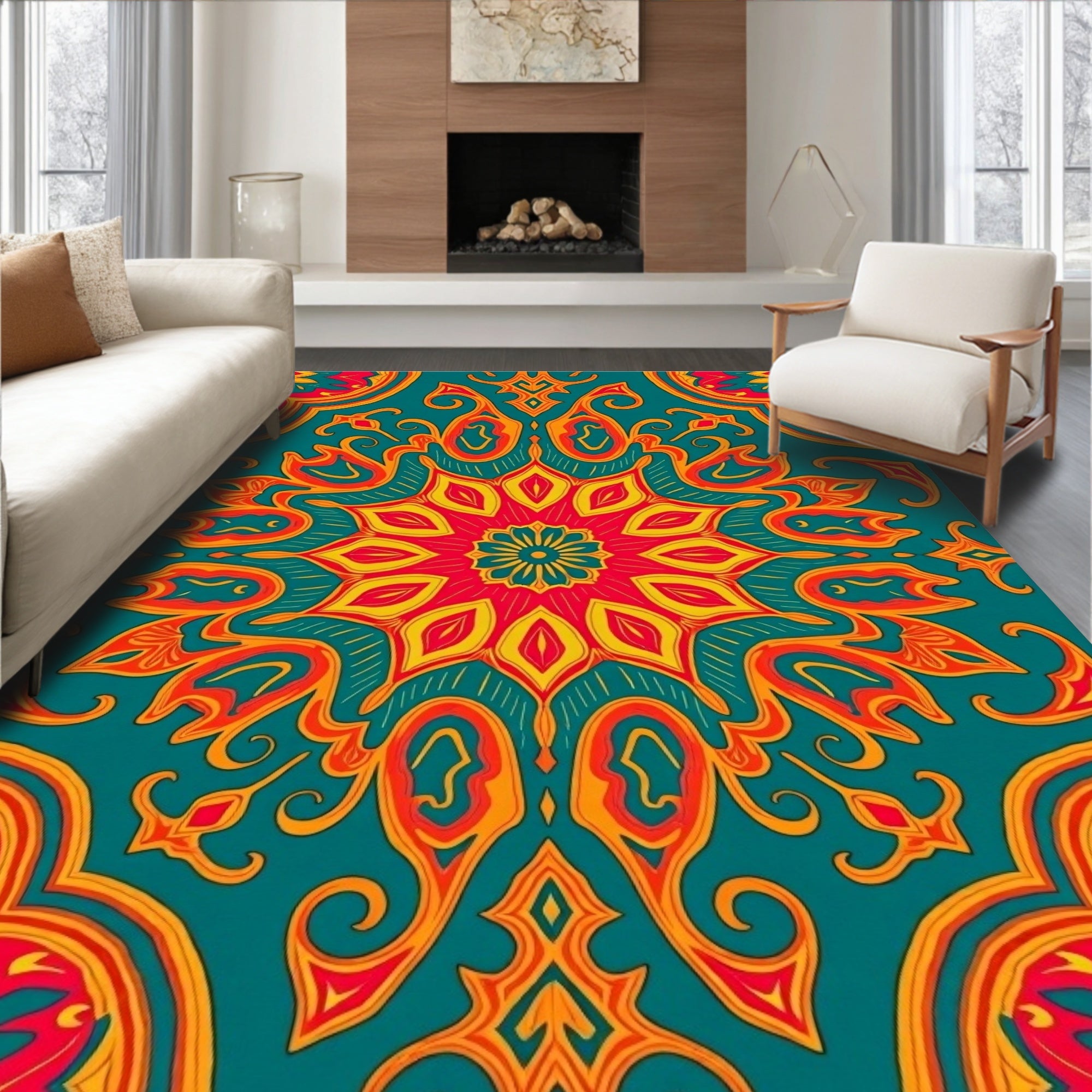 Bold Floral Mandala Inspired Pattern Rug
