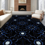Dark Blue Geometric Floral Pattern Rug