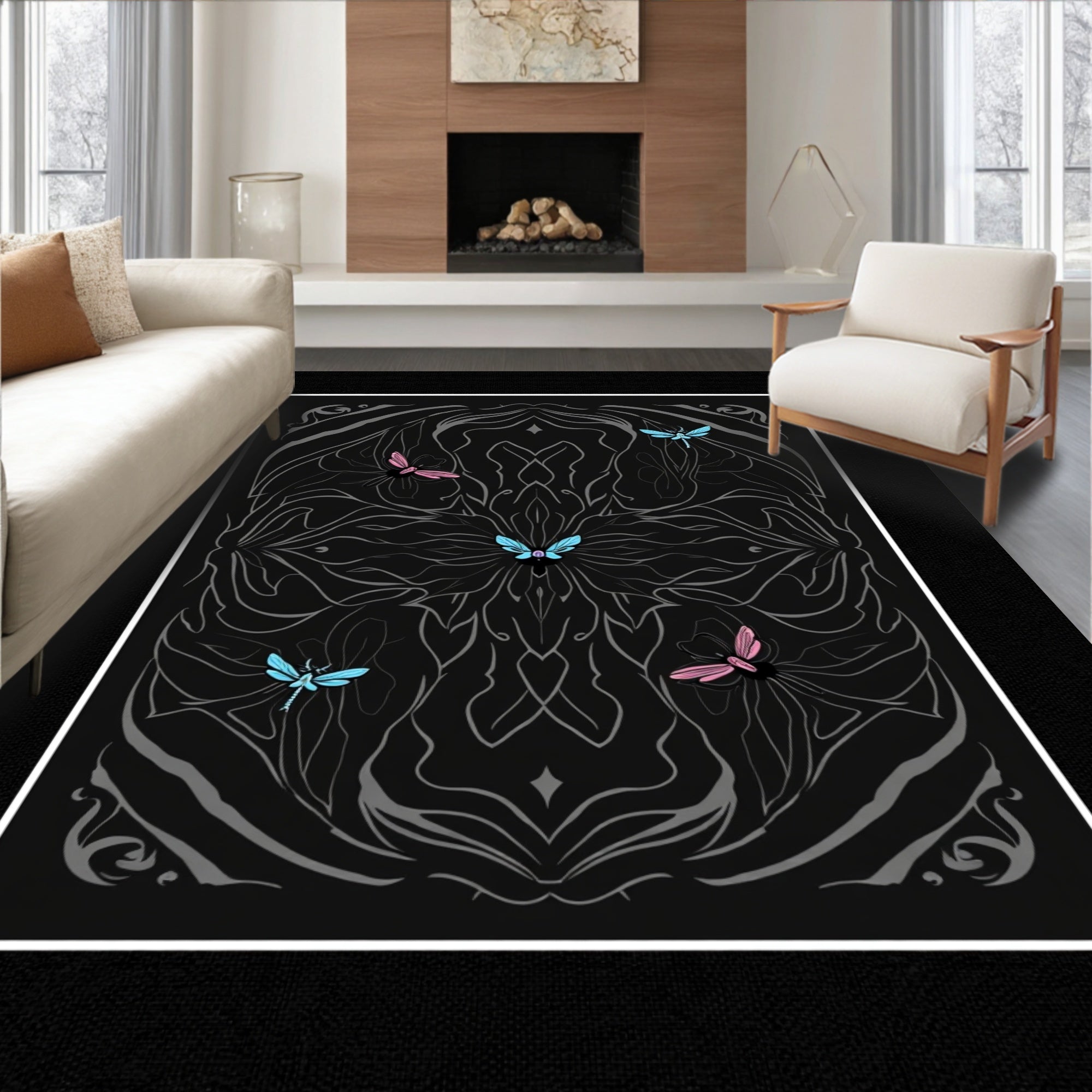 Mystical Dragonfly Mandala Design Rug