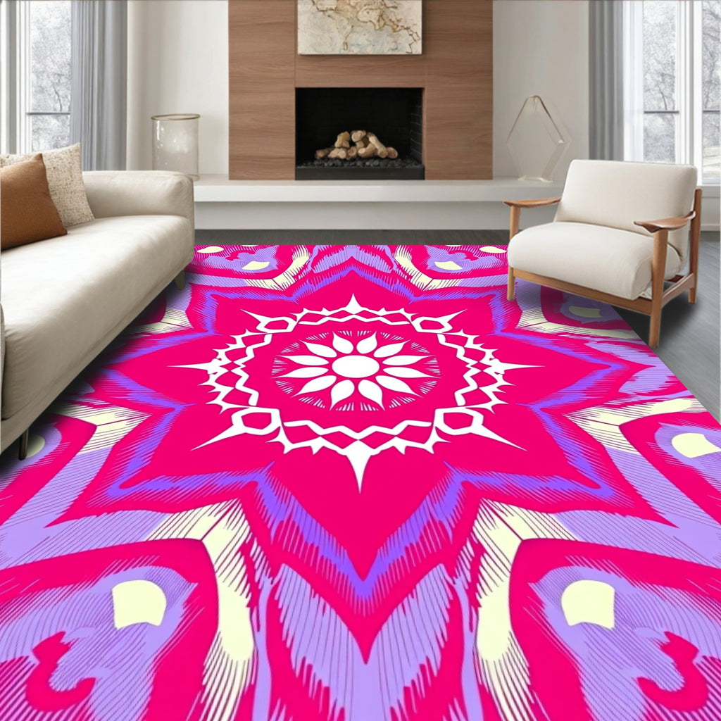 Vibrant Pink Mandala Floral Design Rug
