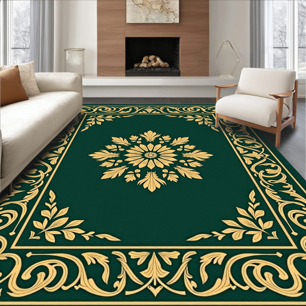 Elegant Gold Floral Border Design Rug