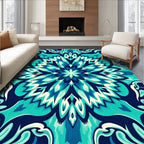 Vibrant Teal Blue Floral Mandala Pattern Rug