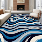 Wavy Blue Cream Abstract Pattern Rug