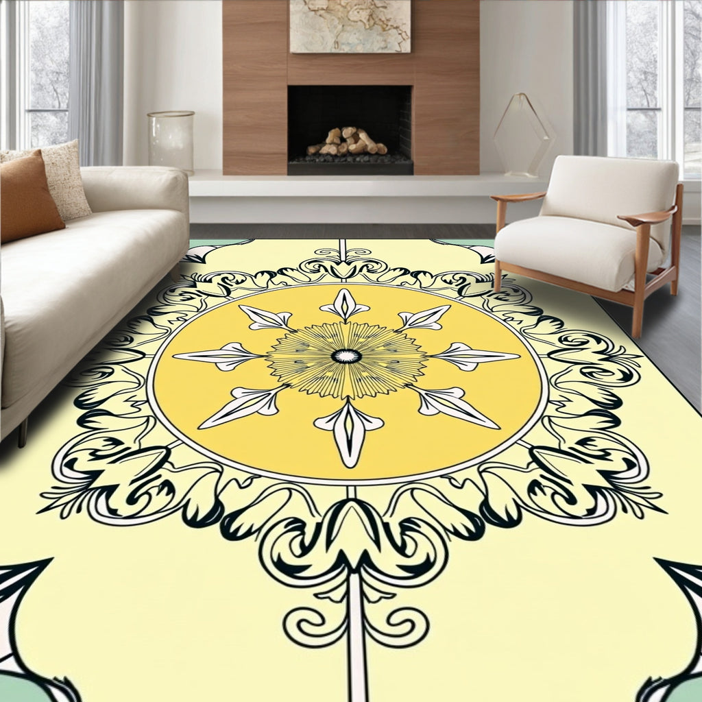 Yellow Sunburst Floral Medallion Rug
