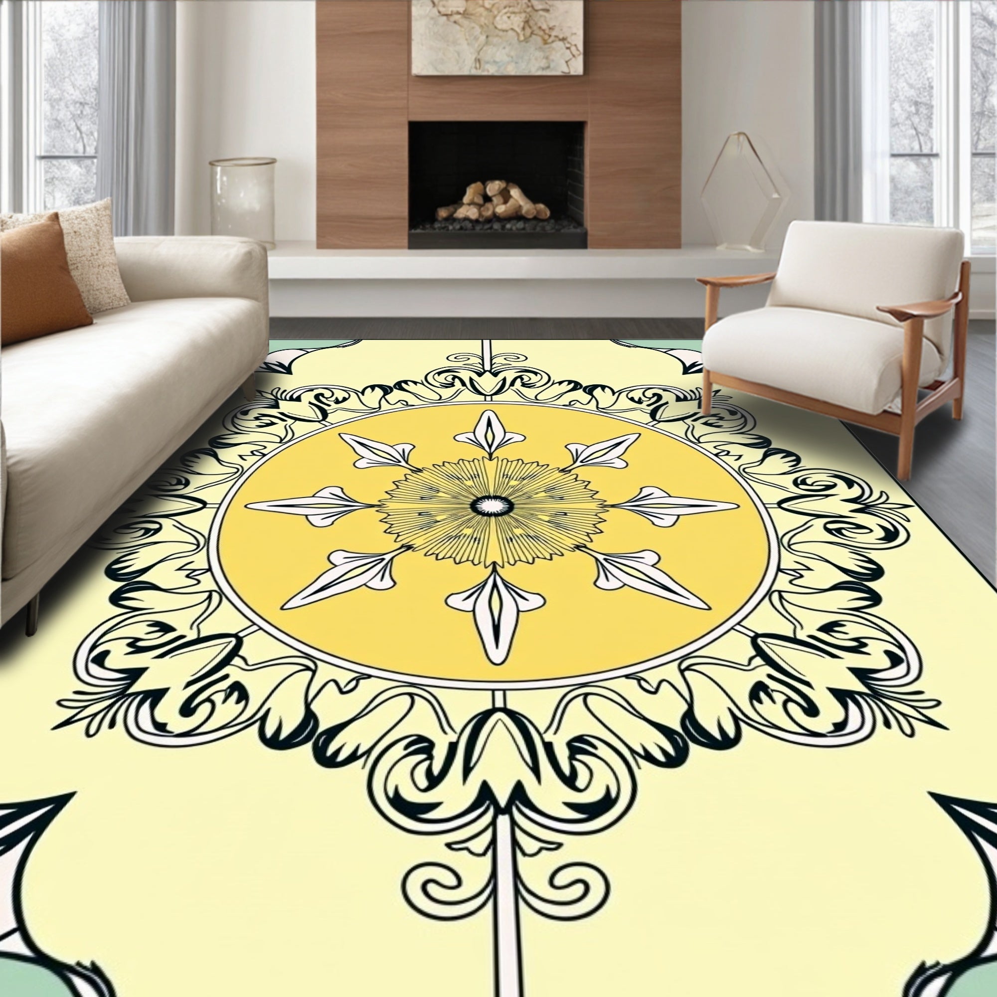 Yellow Sunburst Floral Medallion Rug
