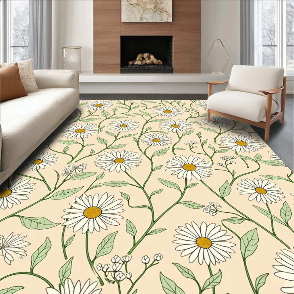 Daisies Botanical Whimsical Pattern Rug