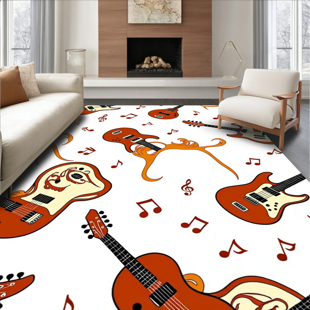 Melodic Guitar Music Notes Pattern Rug