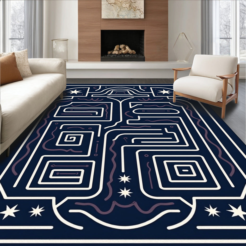 Celestial Geometric Maze Pattern Design Rug
