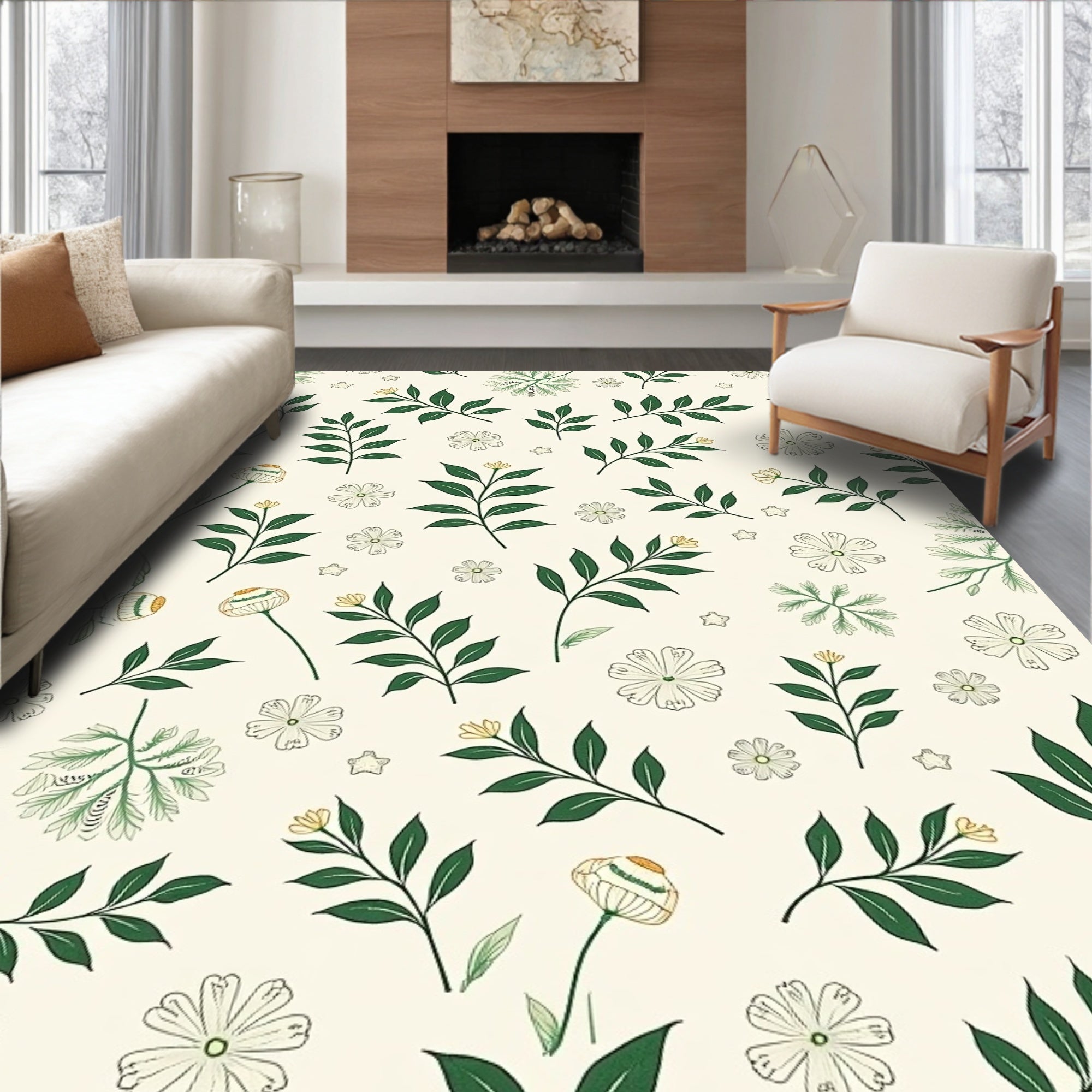 Delicate Botanical Floral Pattern Rug