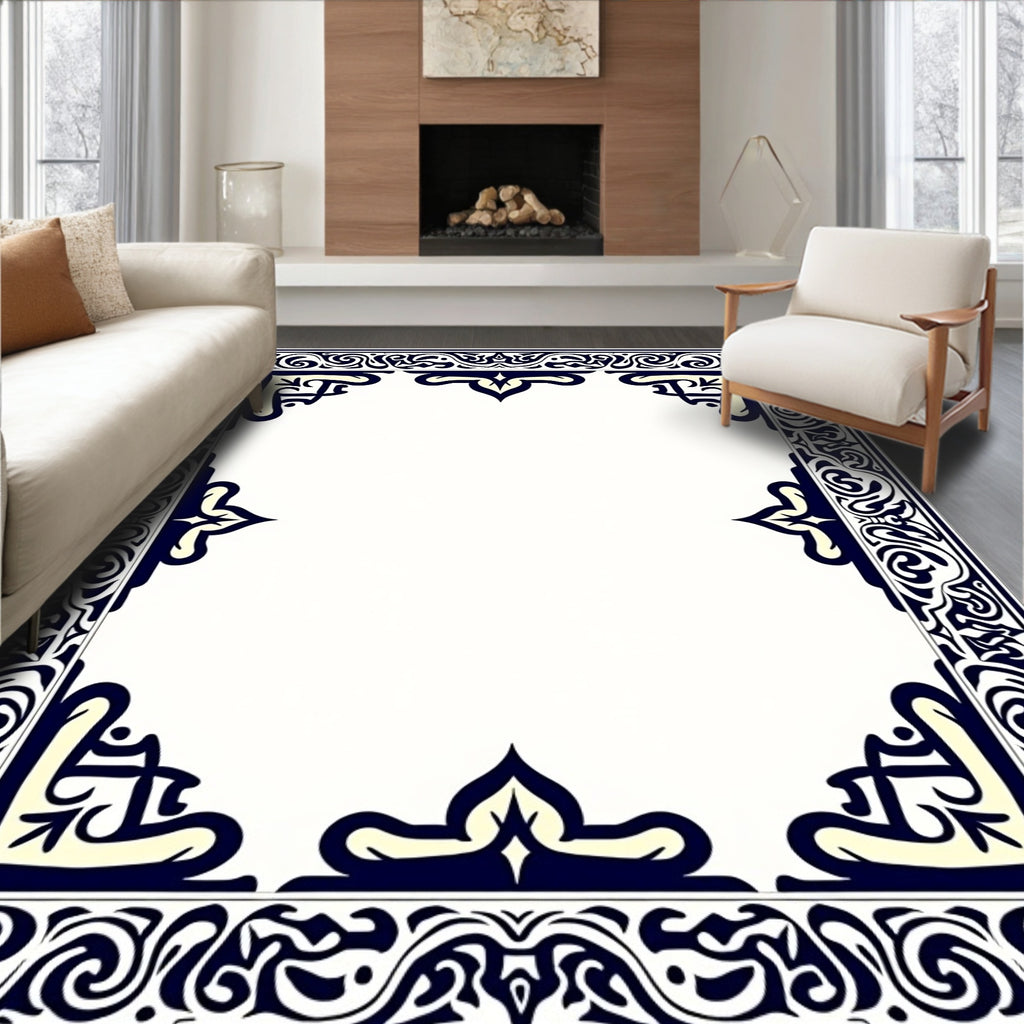 Traditional Blue Ivory Scroll Pattern Rug